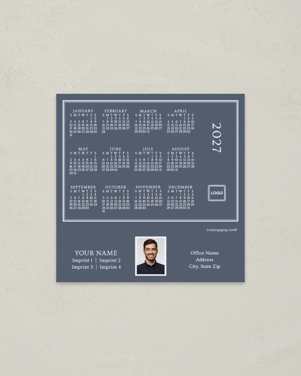 This is a 5½" x 5½" Full Magnet Calendar called Crisp Lines printed in full color with a Standard Gloss finish