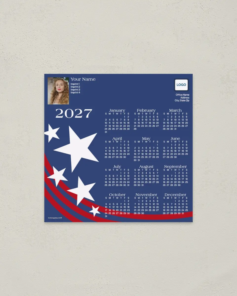 This is a 5½" x 5½" Full Magnet Calendar called Land of the Free printed in full color with a Standard Gloss finish