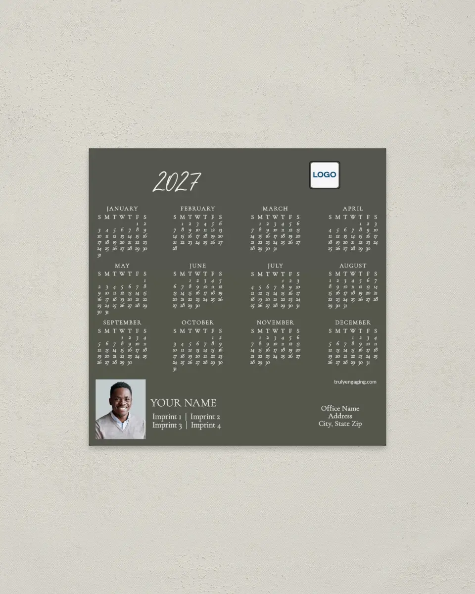 This is a 5½" x 5½" Full Magnet Calendar called All The Info printed in full color with a Standard Gloss finish