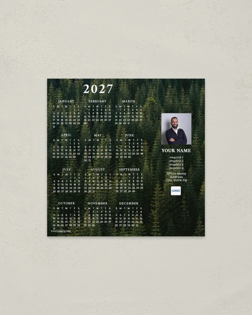 This is a 5½" x 5½" Full Magnet Calendar called Forest Trail printed in full color with a Standard Gloss finish