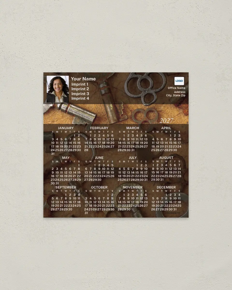 This is a 5½" x 5½" Full Magnet Calendar called Old Keys printed in full color with a Standard Gloss finish