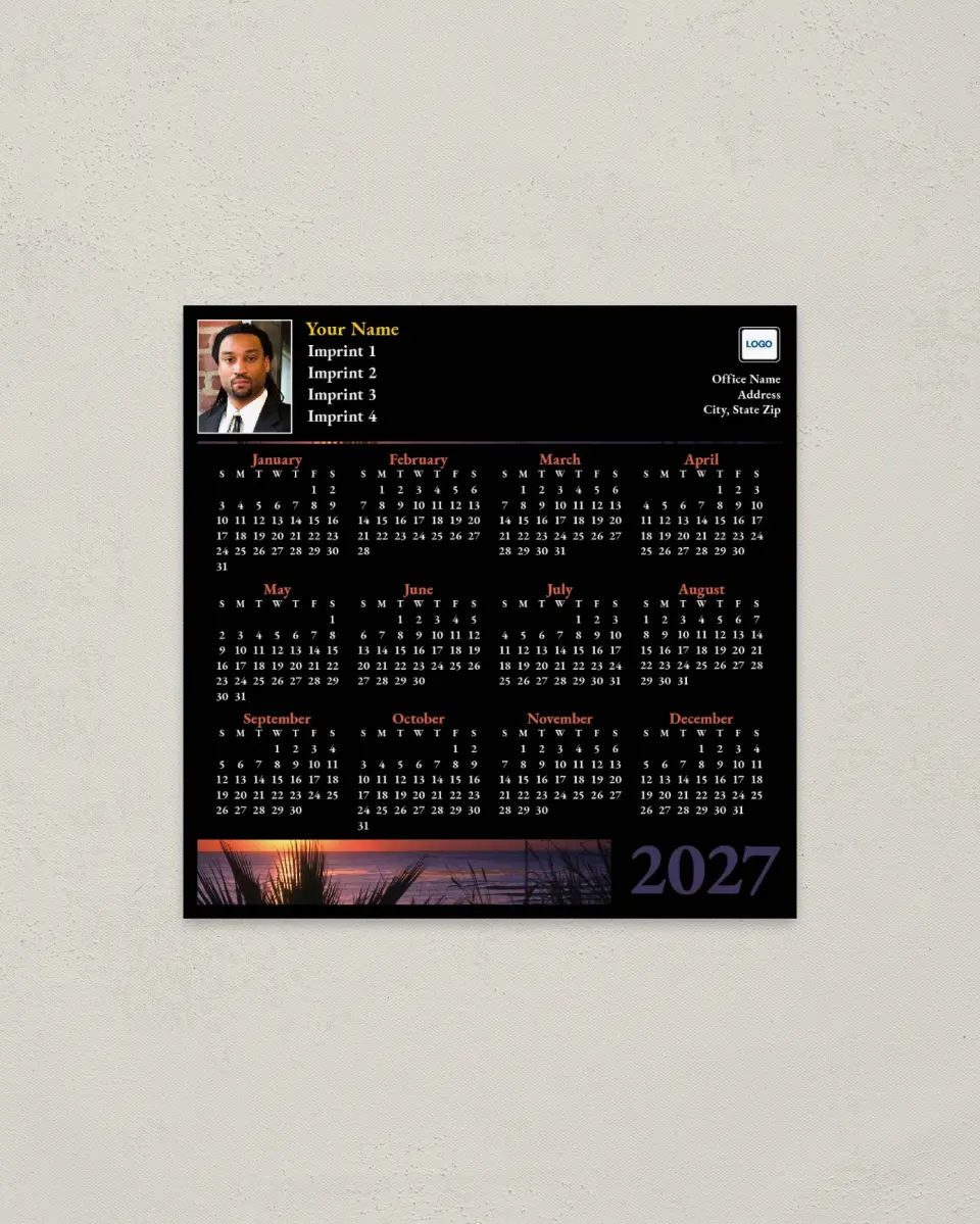 This is a 5½" x 5½" Full Magnet Calendar called Sunset printed in full color with a Standard Gloss finish