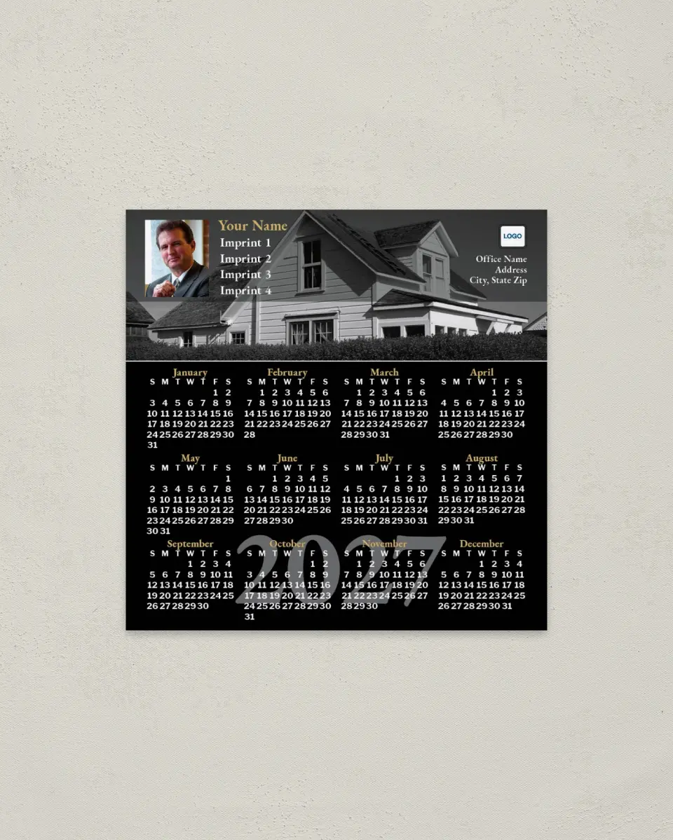 This is a 5½" x 5½" Full Magnet Calendar called Black & White House printed in full color with a Standard Gloss finish