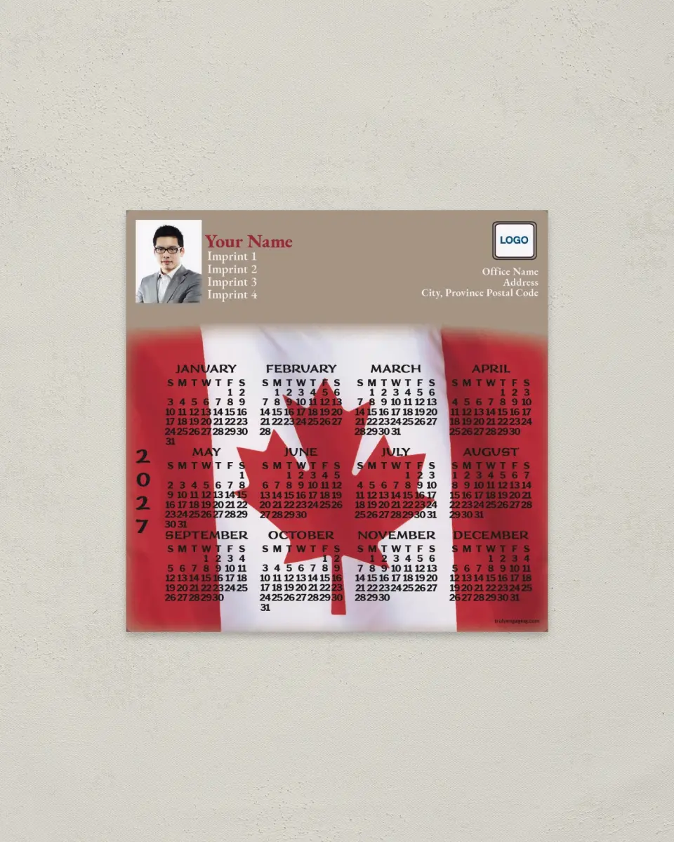 This is a 5½" x 5½" Full Magnet Calendar called Canadian Flag printed in full color with a Standard Gloss finish