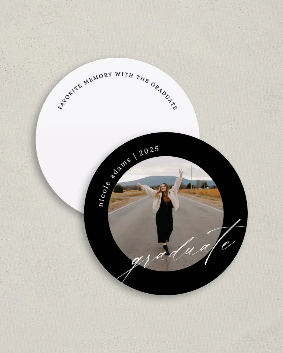 This is a 4" x 4" Share a Memory Card called Fearless Graduate printed in full color on Luxe Satin (coated) paper
