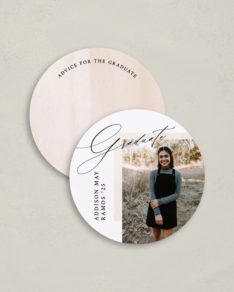 This is a 4" x 4" Advice Card called Cute Commencement printed in full color on Luxe Satin (coated) paper