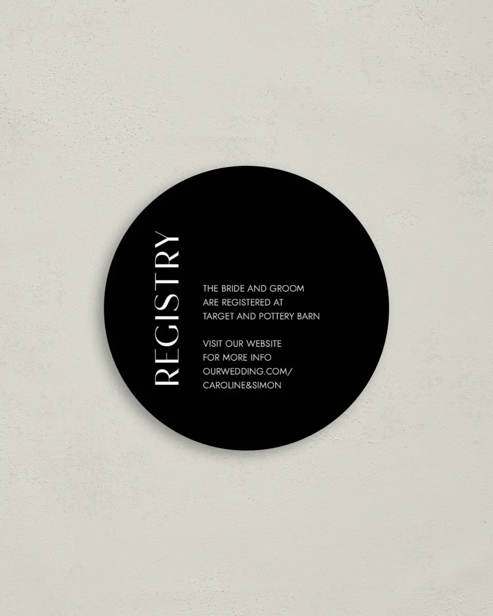 This is a 4" x 4" Registry Card called Bold Brand printed in full color on Luxe Satin (coated) paper