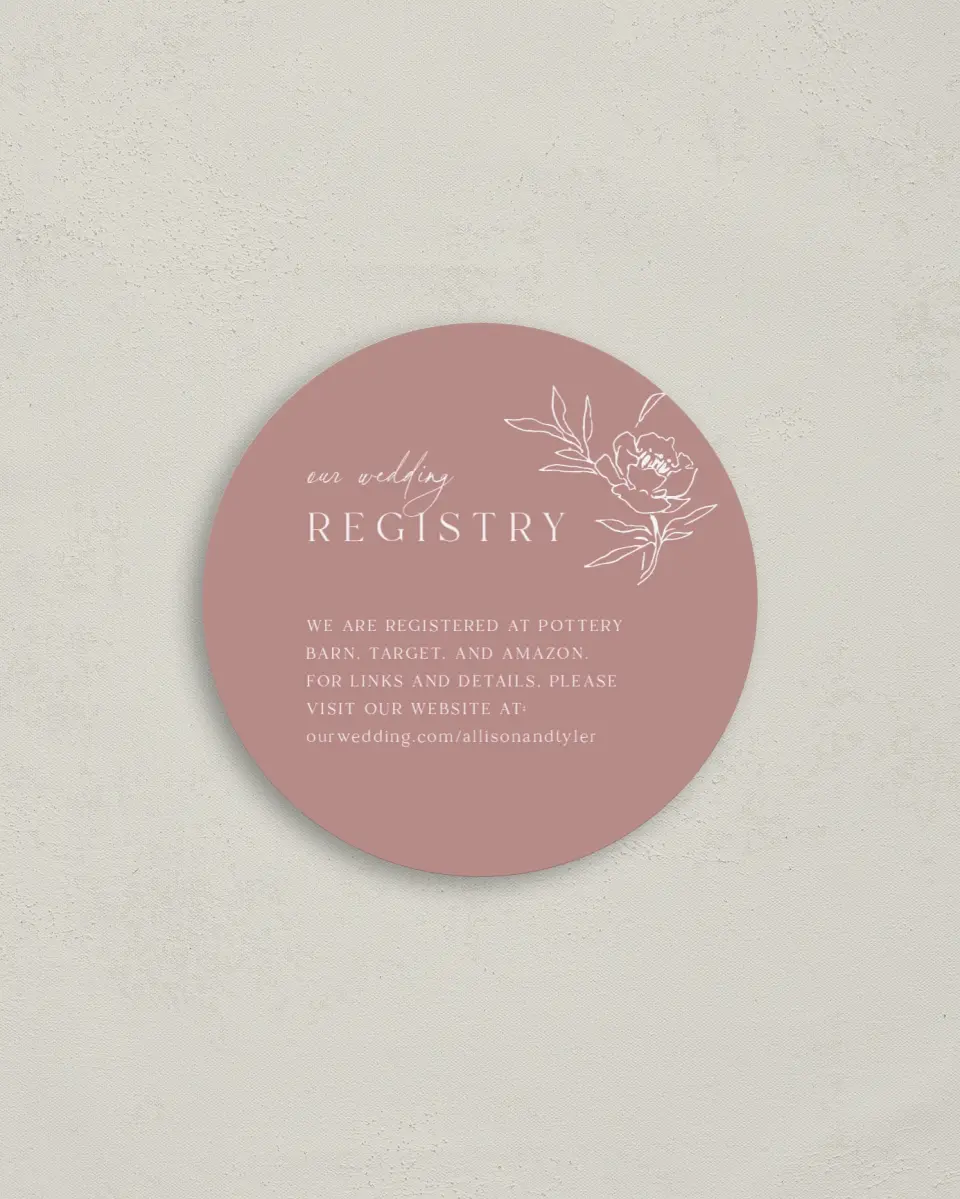 This is a 4" x 4" Registry Card called Rose Bloom printed in full color on Luxe Satin (coated) paper