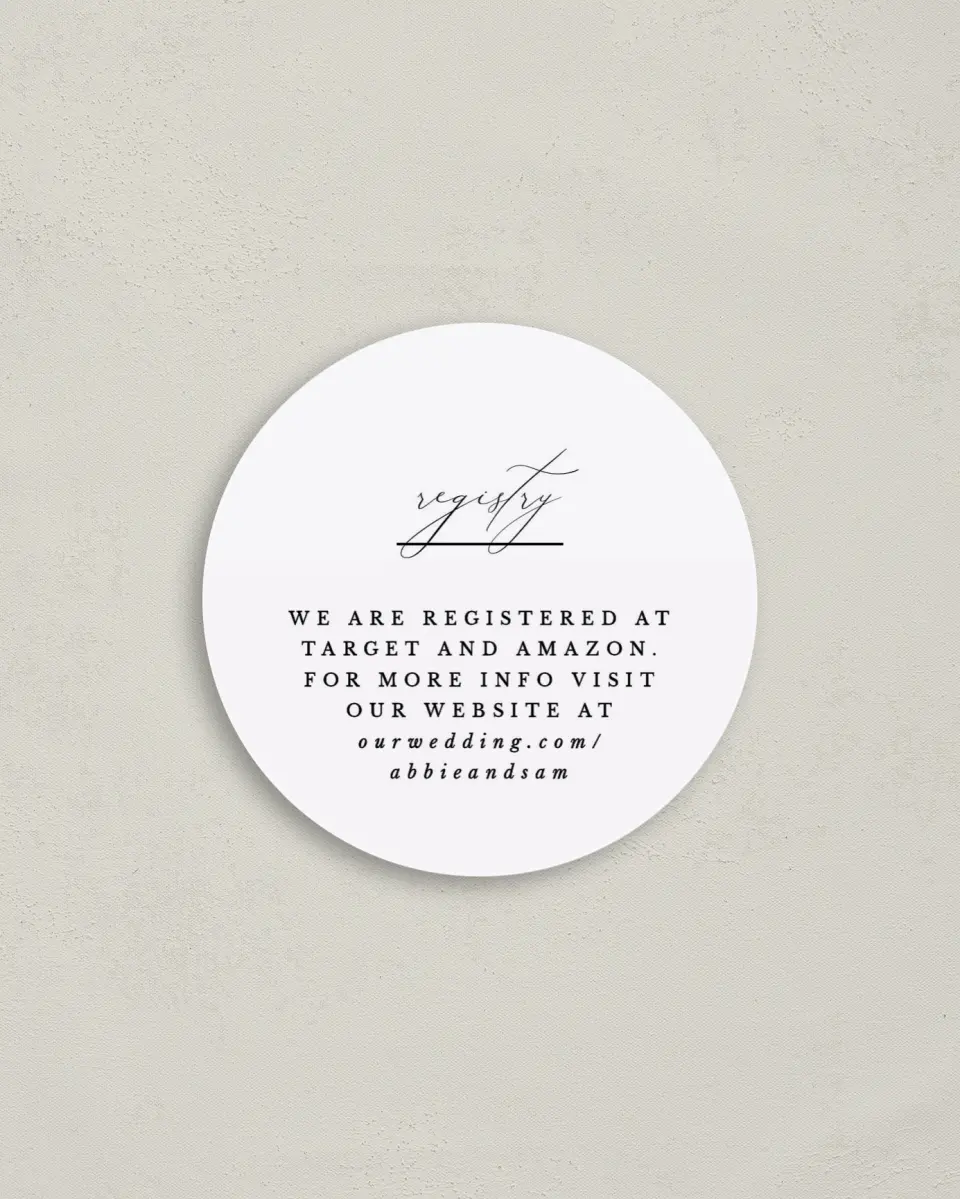 This is a 4" x 4" Registry Card called Timeless Wit printed in full color on Luxe Satin (coated) paper