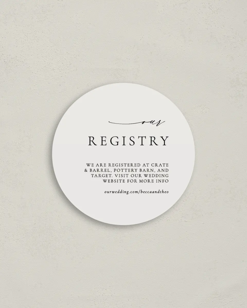 This is a 4" x 4" Registry Card called Simple Elegance printed in full color on Luxe Satin (coated) paper