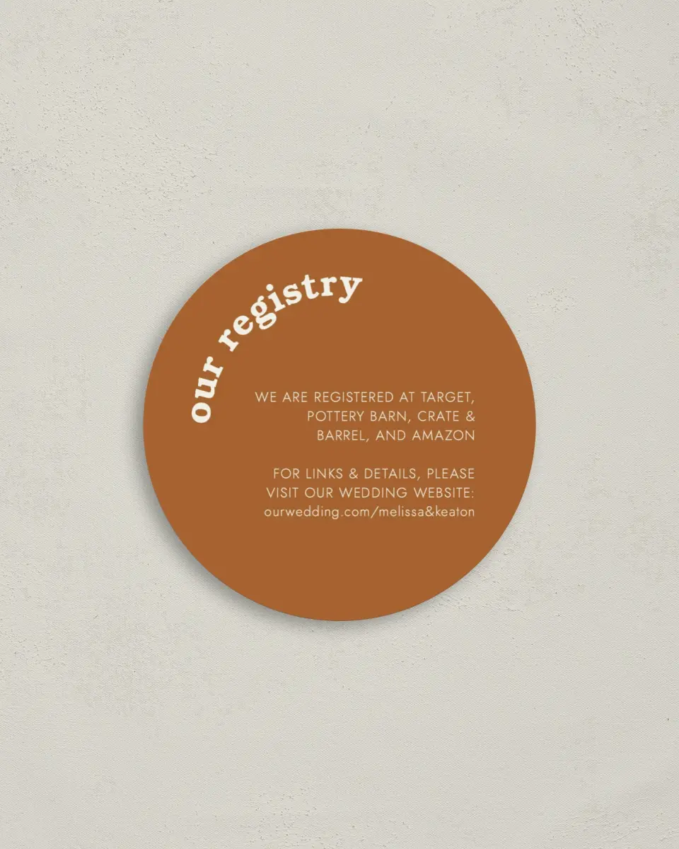 This is a 4" x 4" Registry Card called Charming Clarity printed in full color on Luxe Satin (coated) paper