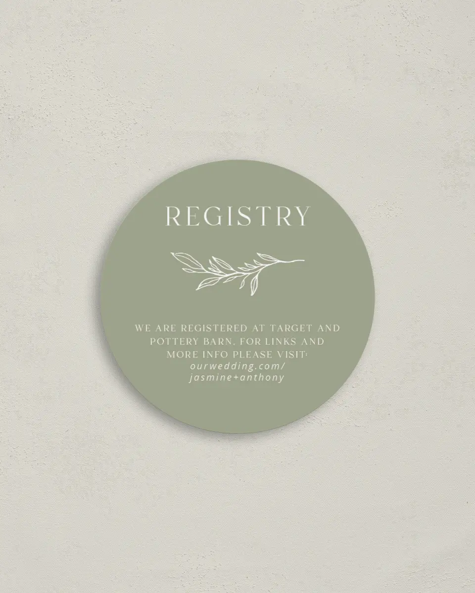 This is a 4" x 4" Registry Card called Delicate Twig printed in full color on Luxe Satin (coated) paper
