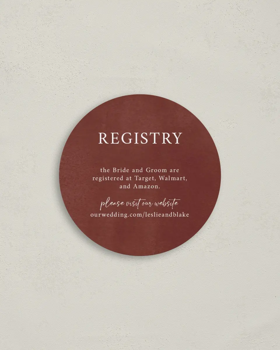 This is a 4" x 4" Registry Card called Plain Rustic printed in full color on Luxe Satin (coated) paper