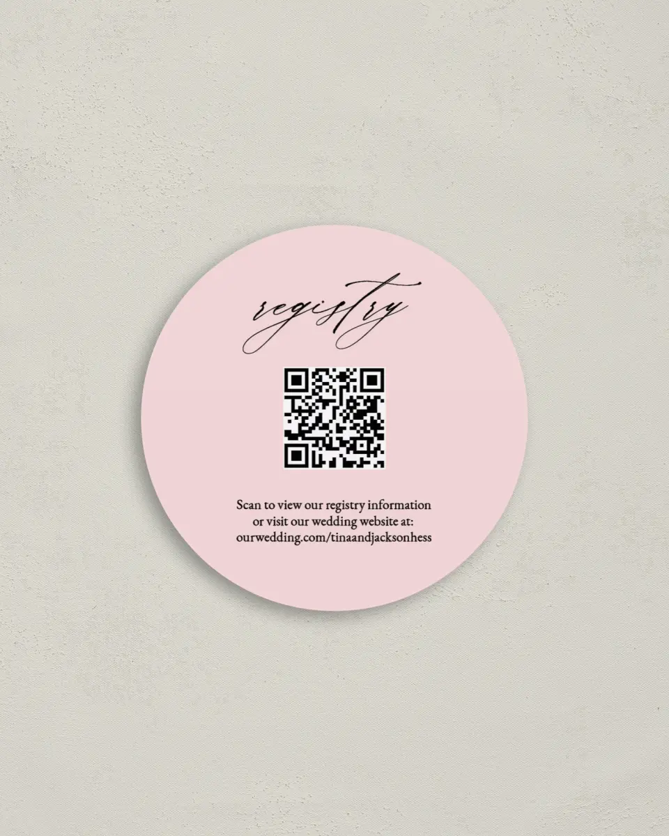 This is a 4" x 4" Registry Card called Soft Scrawl printed in full color on Luxe Satin (coated) paper