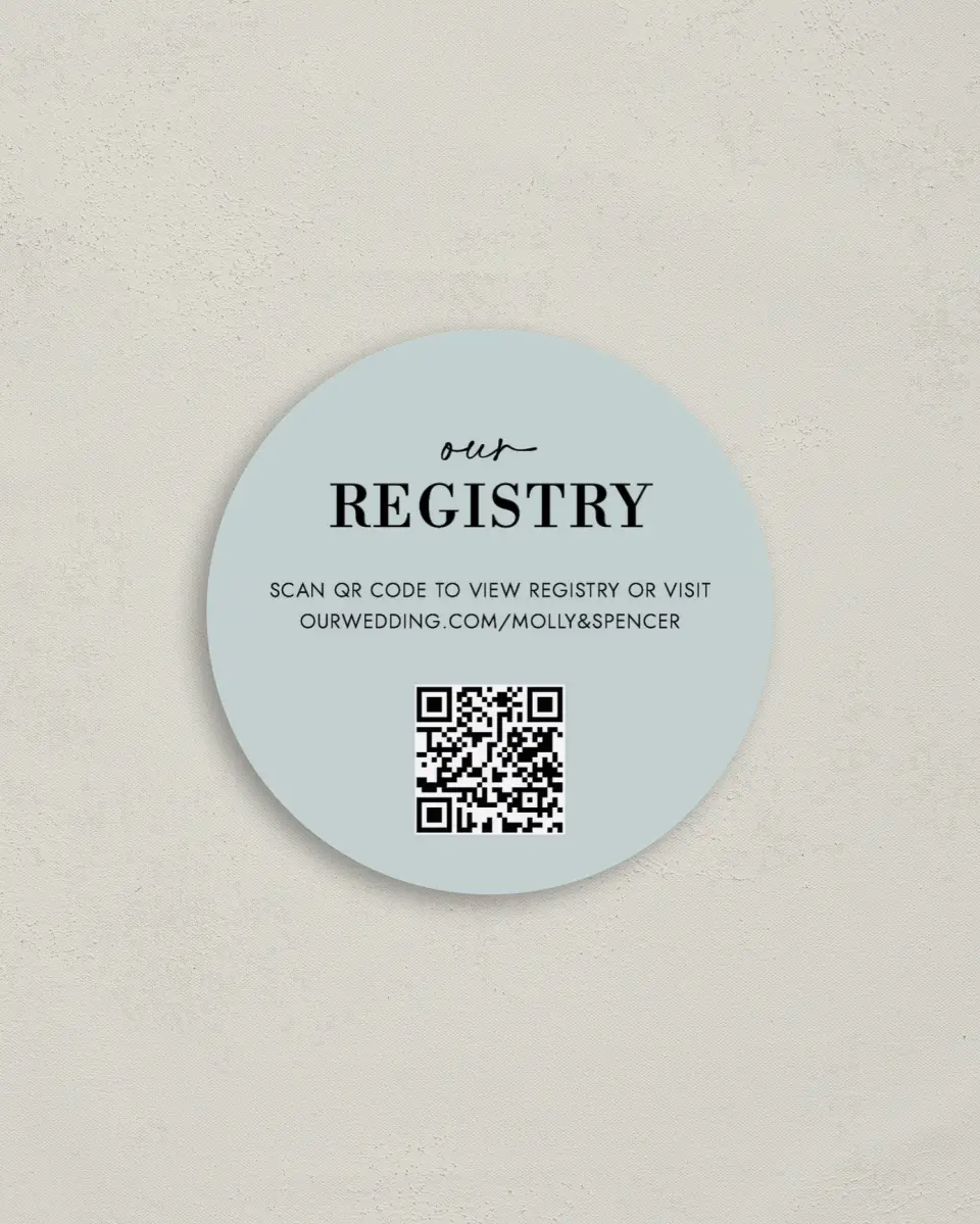 This is a 4" x 4" Registry Card called Ritzy Royal printed in full color on Luxe Satin (coated) paper