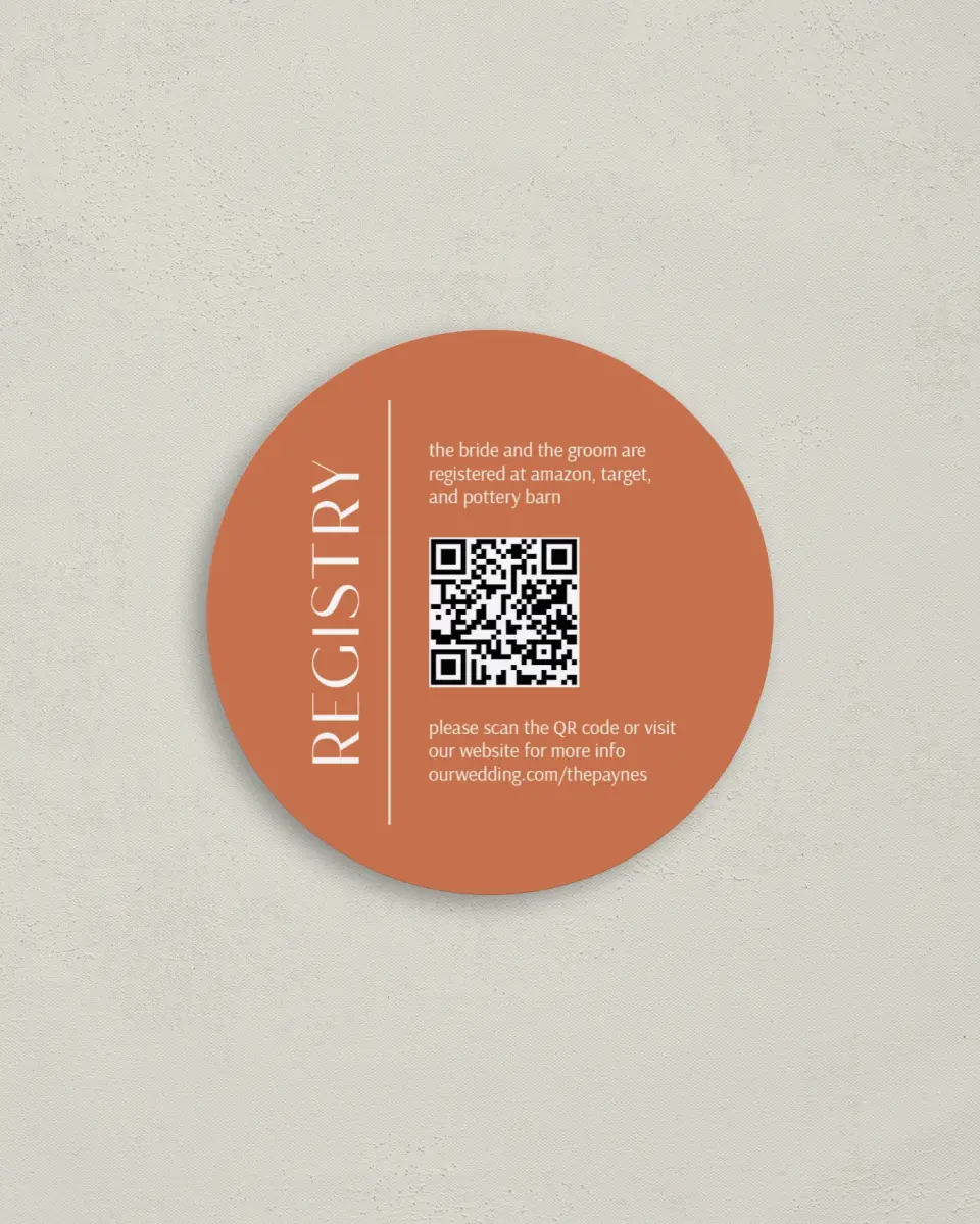 This is a 4" x 4" Registry Card called Stylish Slant printed in full color on Luxe Satin (coated) paper