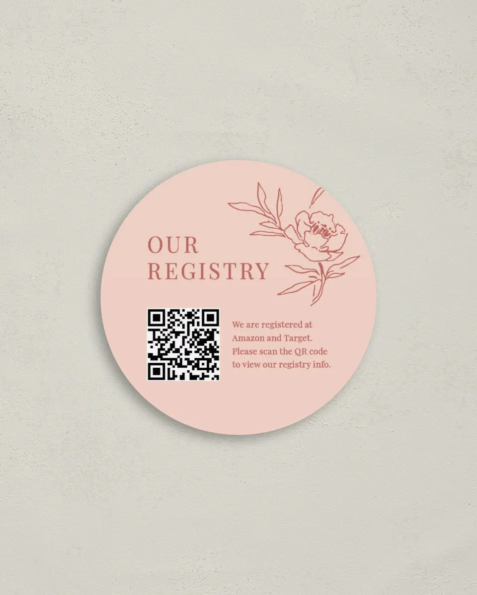 This is a 4" x 4" Registry Card called Bright Bloom printed in full color on Luxe Satin (coated) paper