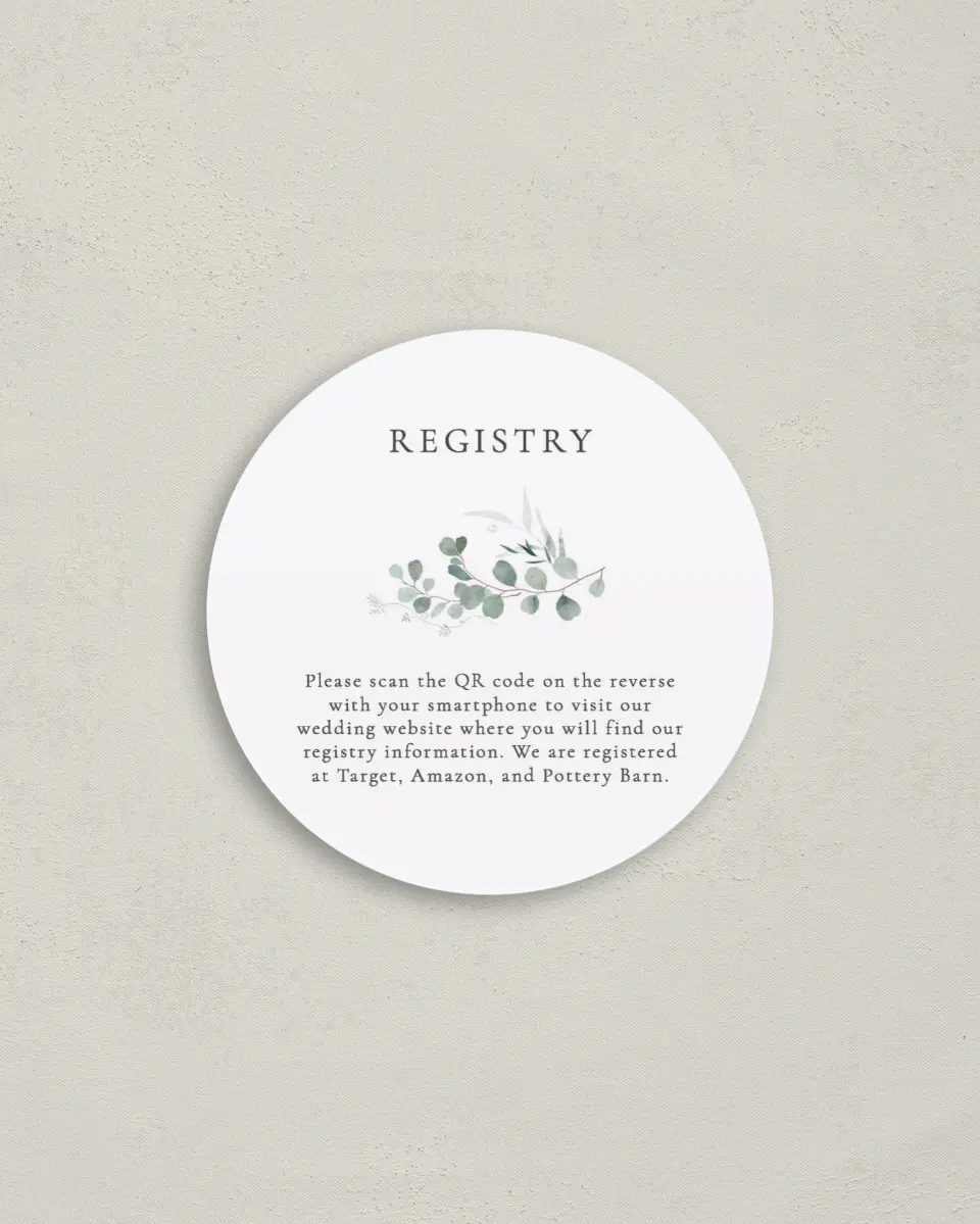 This is a 4" x 4" Registry Card called Lush Points printed in full color on Luxe Satin (coated) paper
