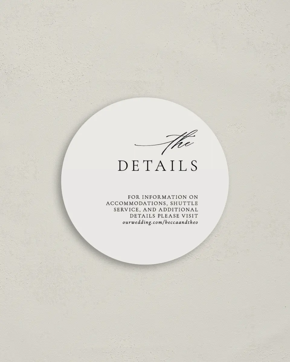 This is a 4" x 4" Details Card called Simple Elegance printed in full color on Luxe Satin (coated) paper