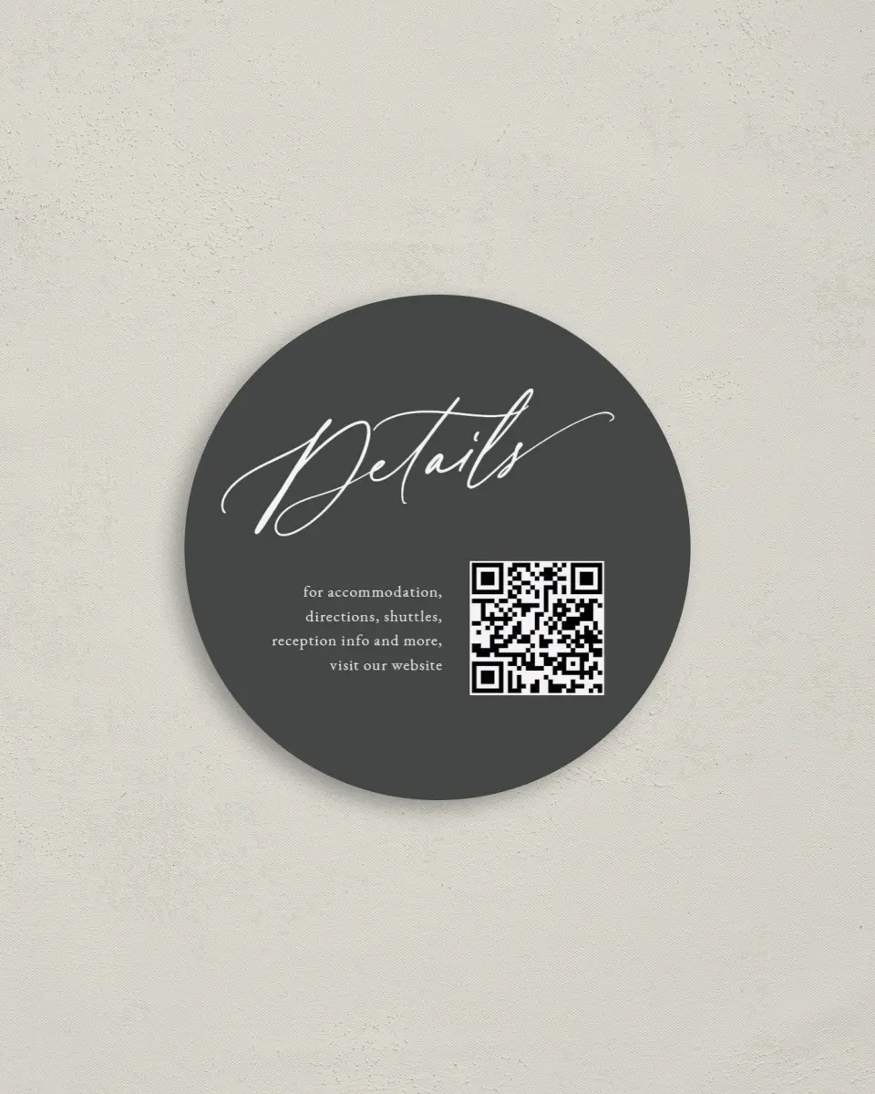 This is a 4" x 4" Details Card called Elegant Drama printed in full color with Silver foil on Luxe Satin (coated) paper