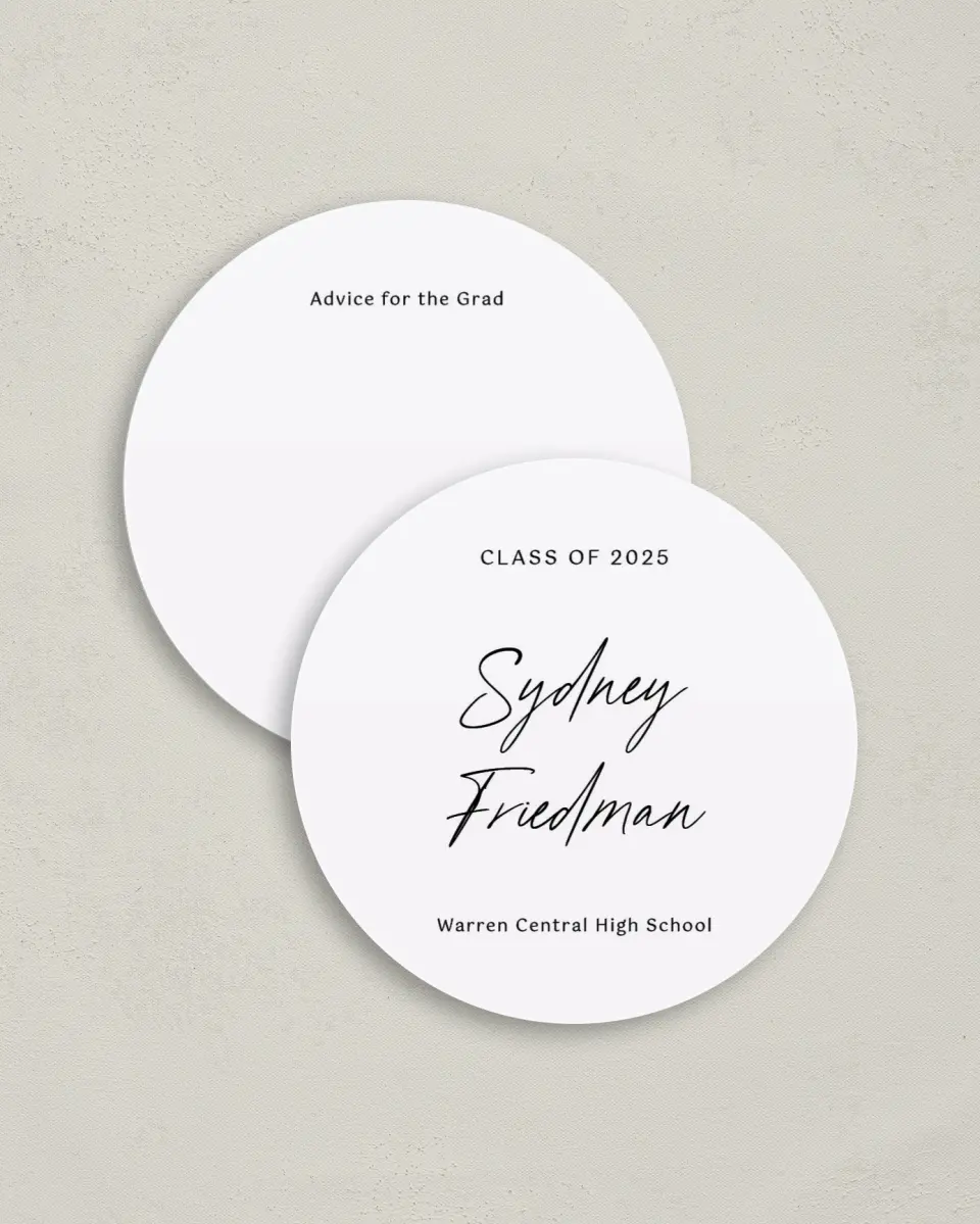 This is a 4" x 4" Advice Card called Timeless Graduate printed in full color on Luxe Satin (coated) paper