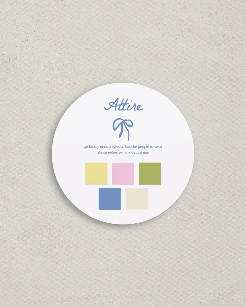 This is a 4" x 4" Registry Card called Bow printed in full color with Silver foil on Luxe Satin (coated) paper