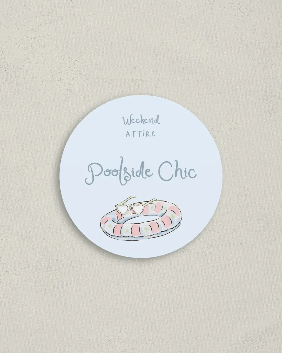 This is a 4" x 4" Bachelorette Party Thank You Card called Pool Bach printed in full color on Luxe Satin (coated) paper