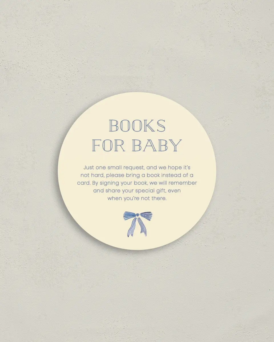 This is a 4" x 4" Details Card called Ciao Baby printed in full color with Silver foil on Luxe Satin (coated) paper