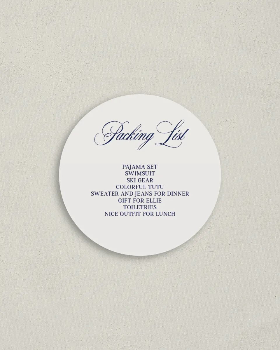 This is a 4" x 4" Bachelorette Party Thank You Card called Aprés Ski printed in full color on Luxe Satin (coated) paper