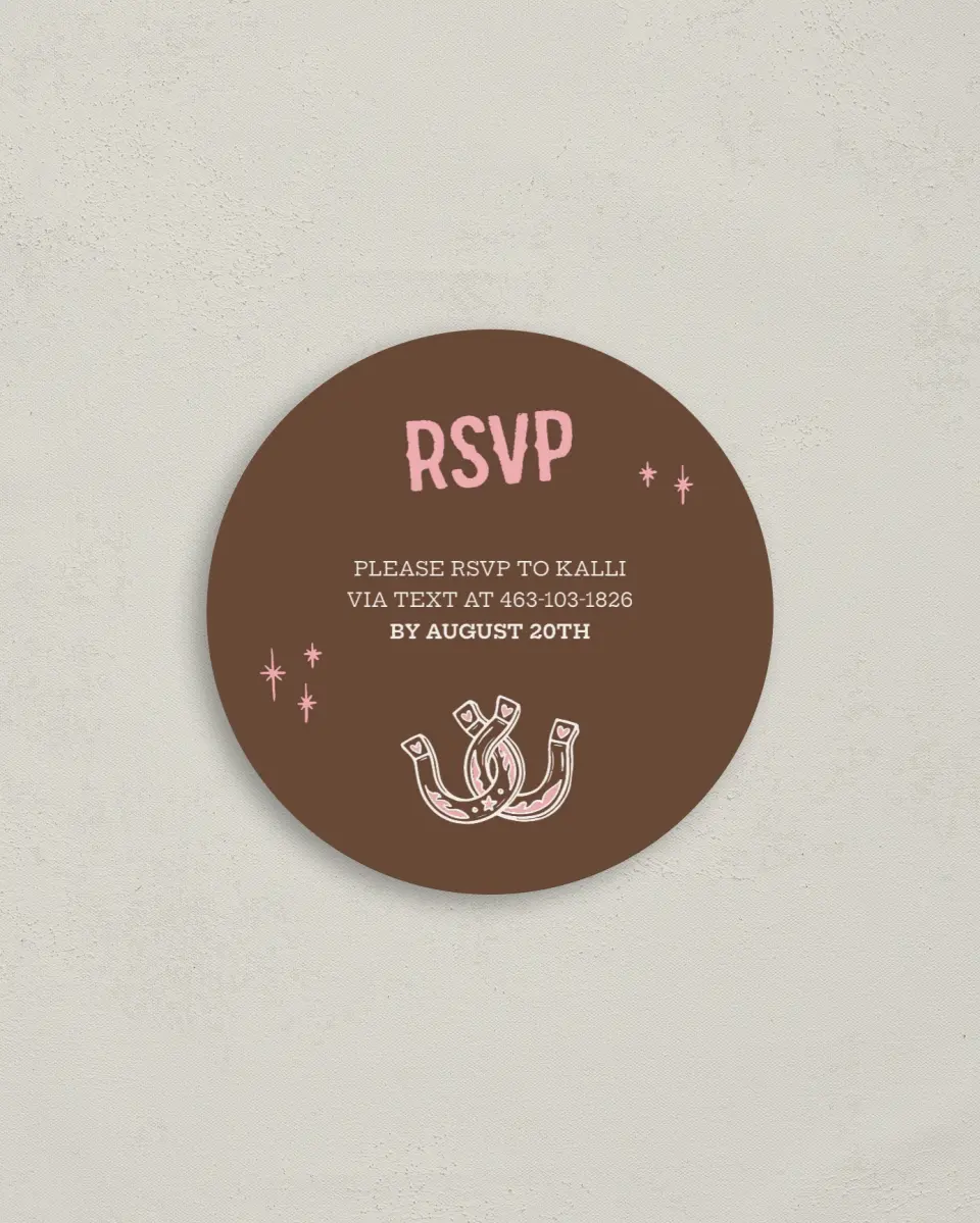 This is a 4" x 4" Bachelorette Party Thank You Card called Cowgirls & Cocktails printed in full color on Luxe Satin (coated) paper