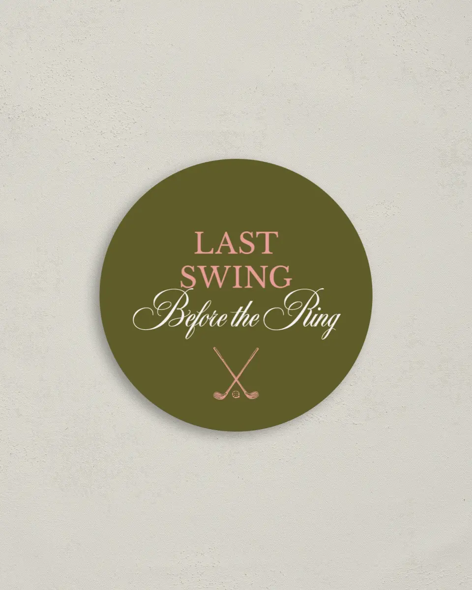 This is a 4" x 4" Bachelorette Party Thank You Card called Last Swing printed in full color on Luxe Satin (coated) paper