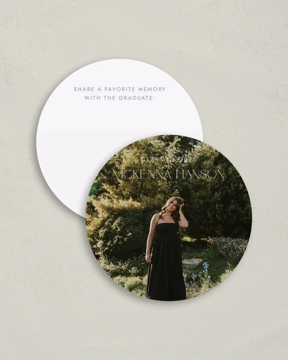 This is a 4" x 4" Share a Memory Card called Graceful Grad printed in full color on Luxe Satin (coated) paper