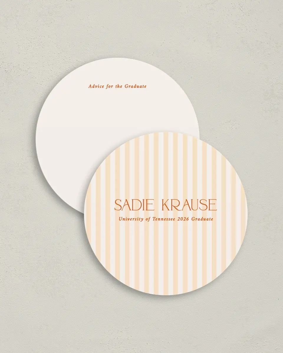 This is a 4" x 4" Advice Card called Senior Stripes printed in full color on Luxe Satin (coated) paper