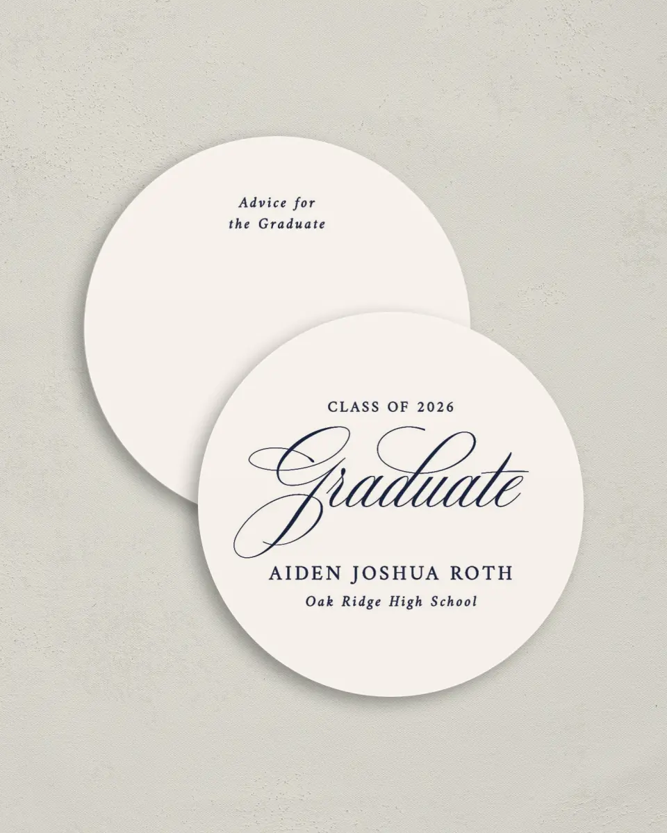 This is a 4" x 4" Advice Card called Formal Frame printed in full color on Luxe Satin (coated) paper