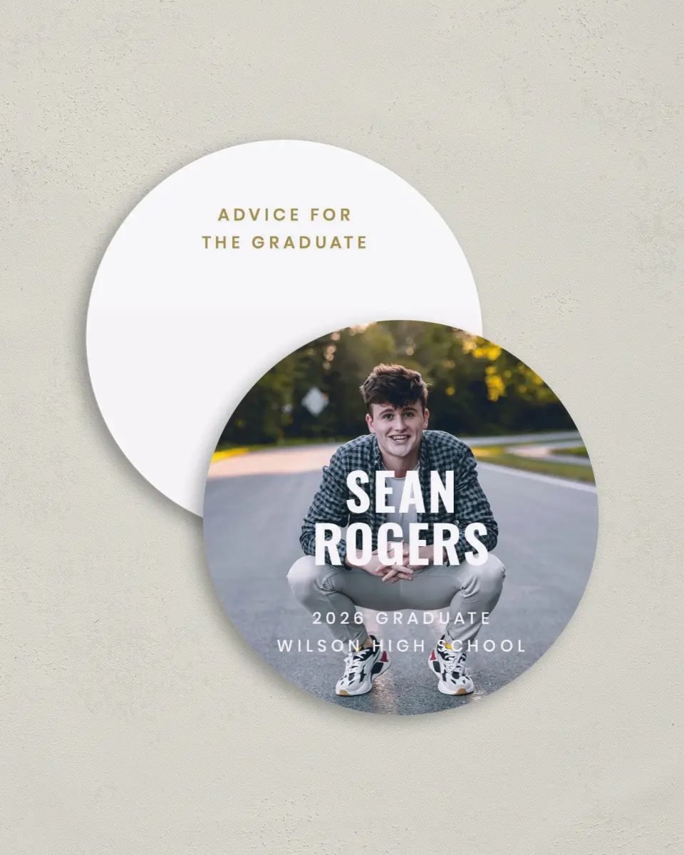 This is a 4" x 4" Advice Card called Final Stretch printed in full color on Luxe Satin (coated) paper