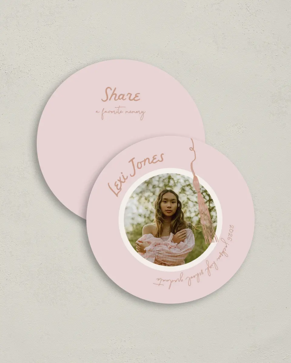 This is a 4" x 4" Share a Memory Card called Tassels on Tassels printed in full color on Luxe Satin (coated) paper