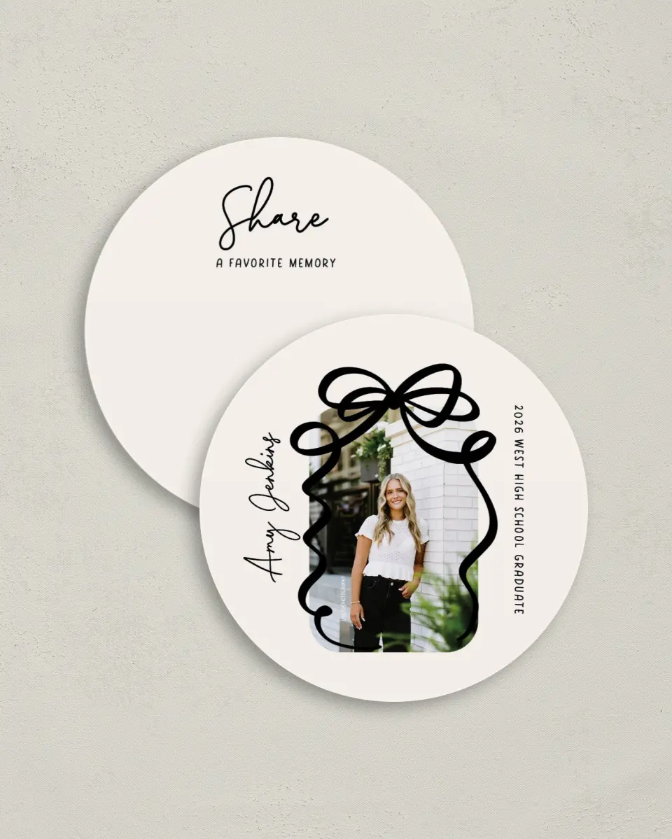 This is a 4" x 4" Share a Memory Card called All Tied Up printed in full color on Luxe Satin (coated) paper