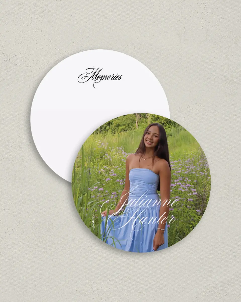 This is a 4" x 4" Share a Memory Card called Elegant Grad printed in full color on Luxe Satin (coated) paper
