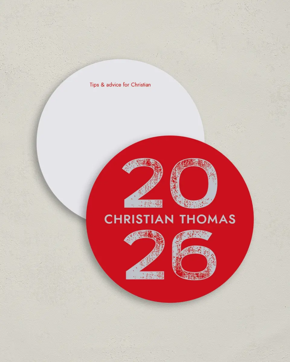 This is a 4" x 4" Advice Card called Big Hitter printed in full color on Luxe Satin (coated) paper