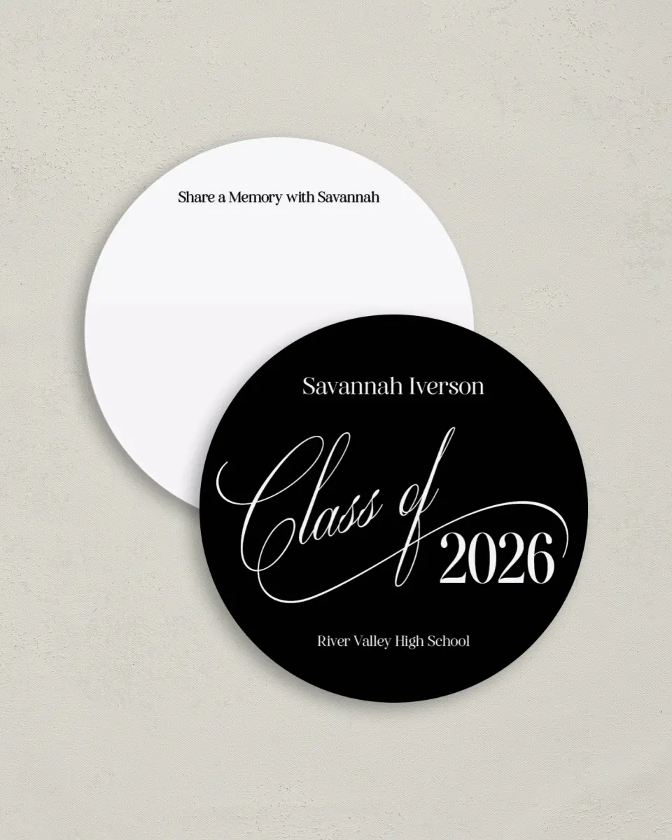 This is a 4" x 4" Share a Memory Card called Smart & Classy printed in full color on Luxe Satin (coated) paper