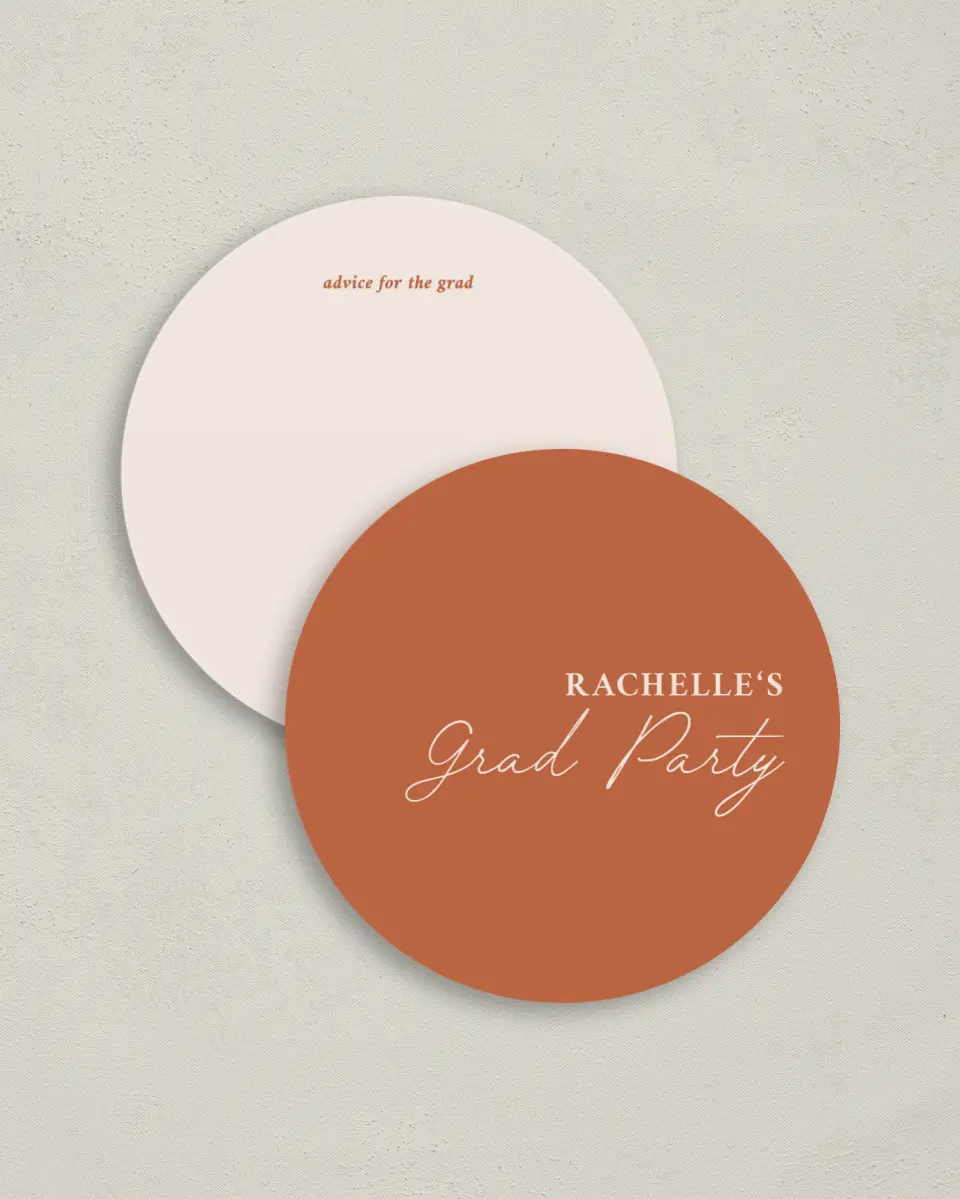 This is a 4" x 4" Advice Card called Wholesome Grad printed in full color on Luxe Satin (coated) paper