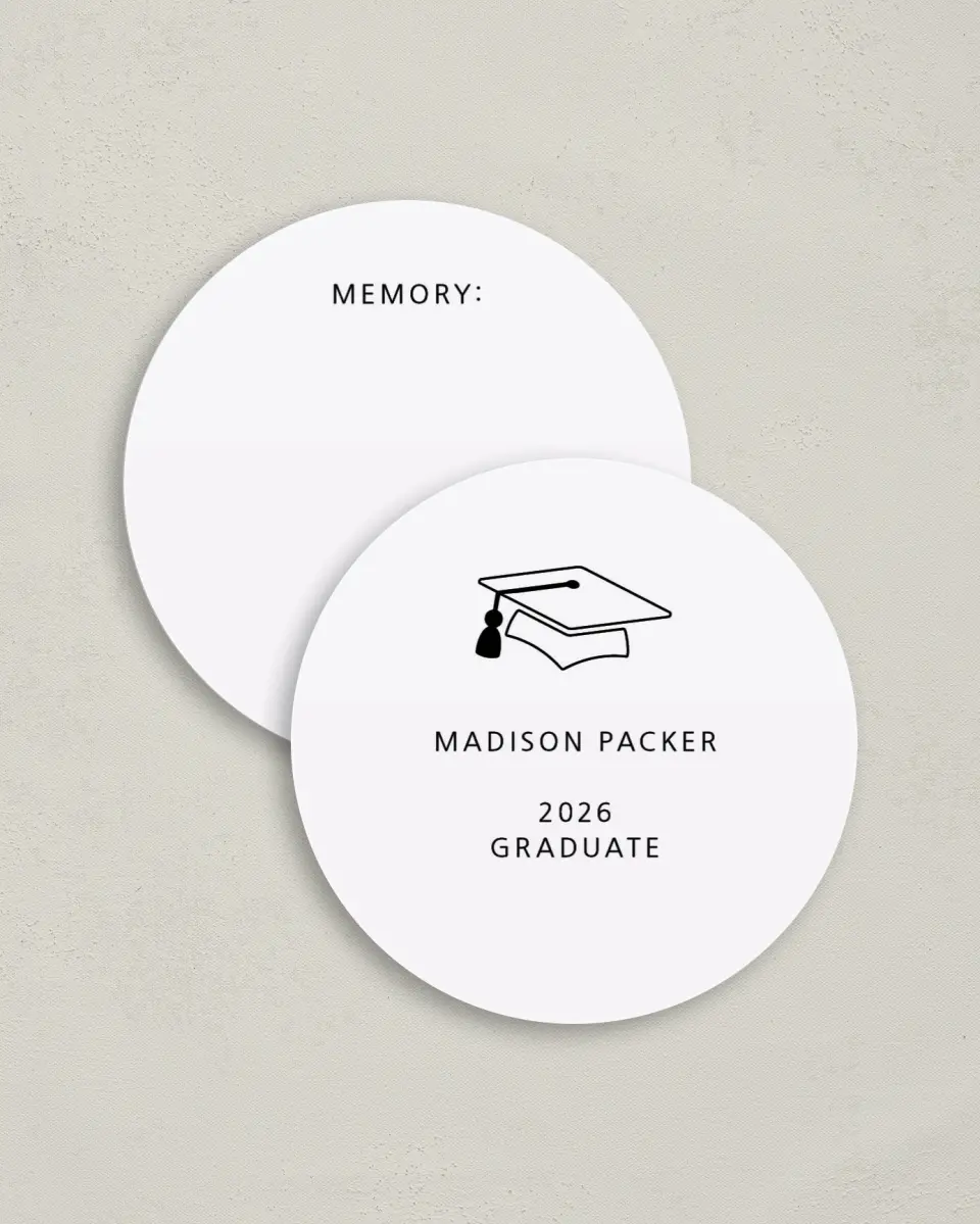This is a 4" x 4" Share a Memory Card called Modern Grad printed in full color on Luxe Satin (coated) paper