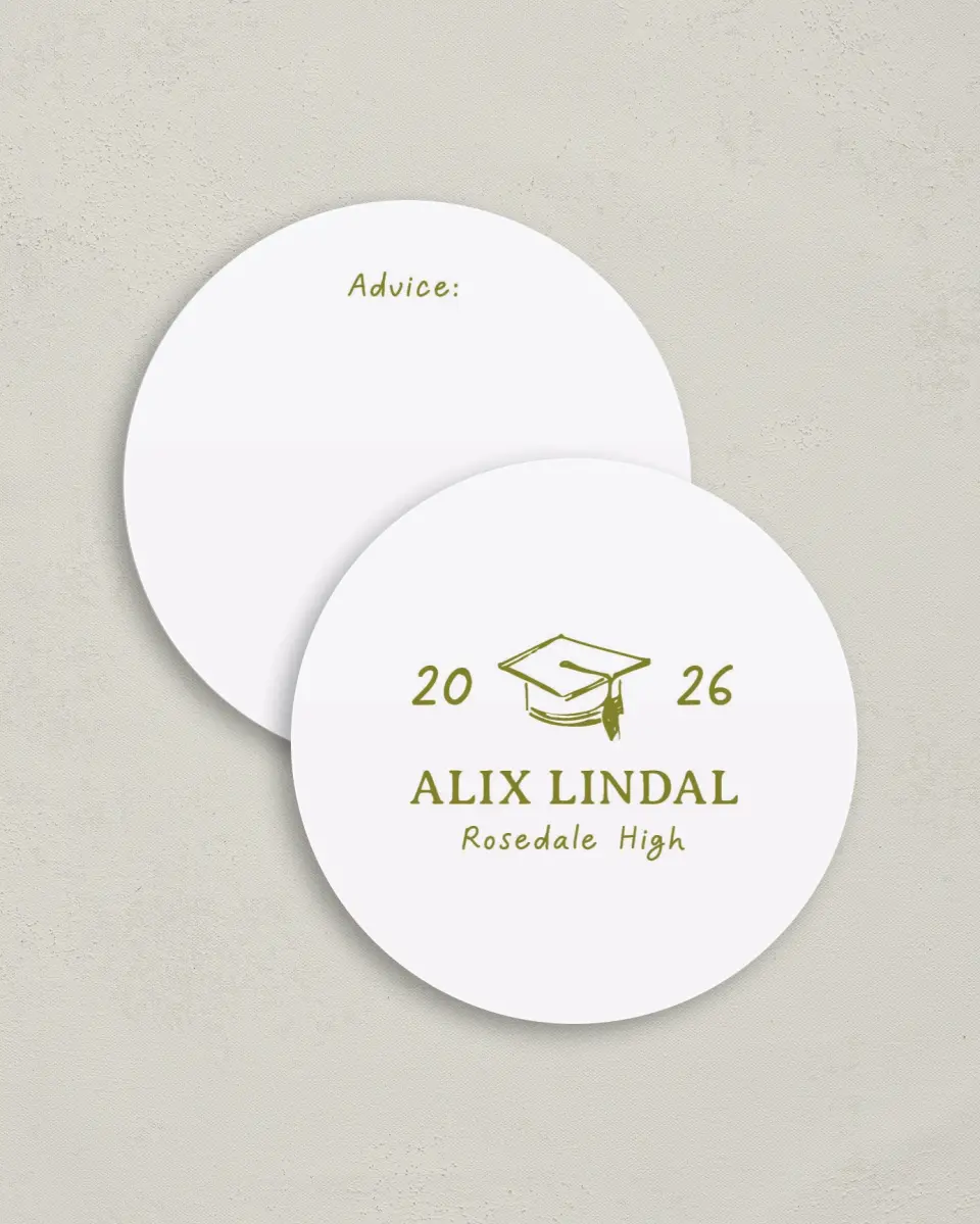 This is a 4" x 4" Advice Card called Grad Frame Art printed in full color on Luxe Satin (coated) paper
