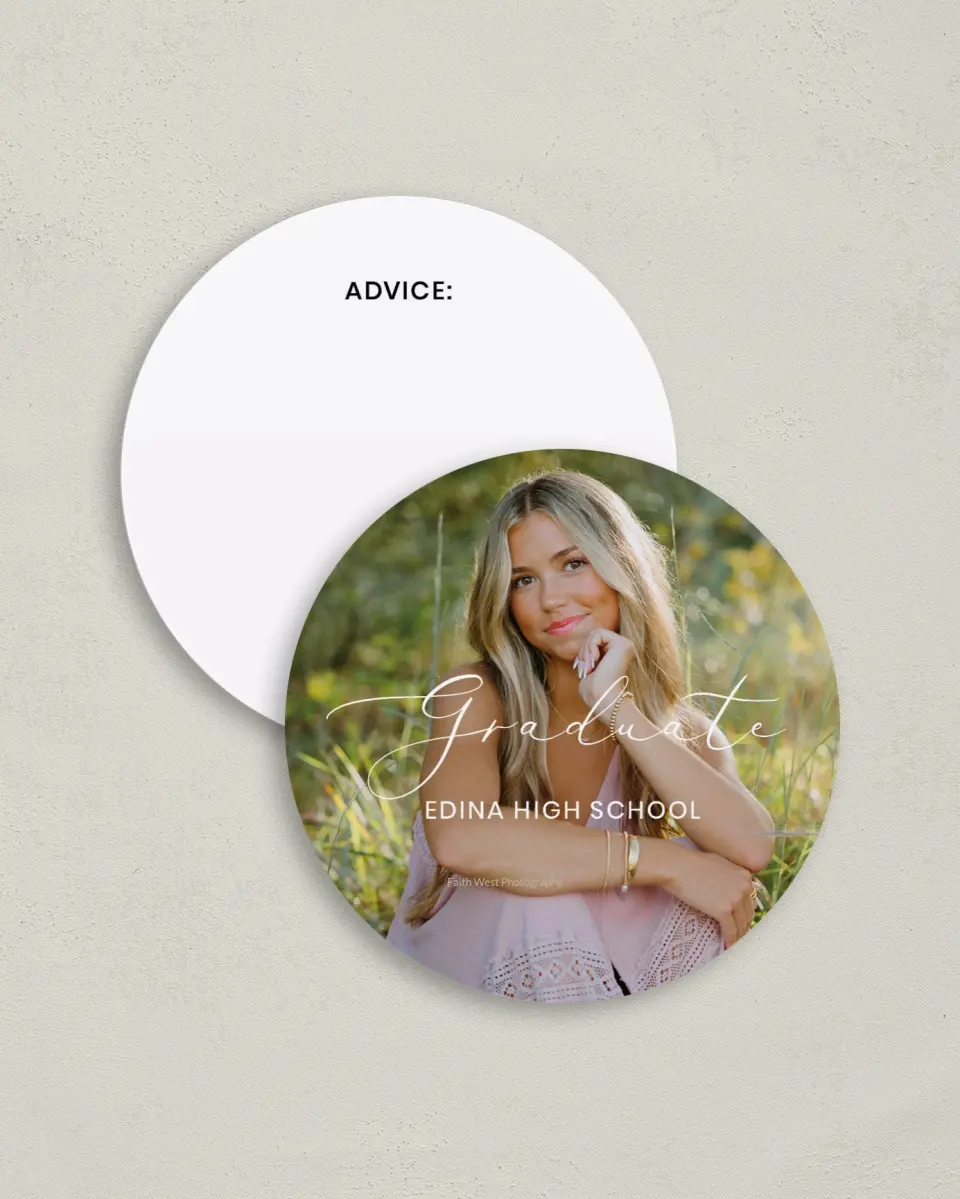 This is a 4" x 4" Advice Card called Refined Moment printed in full color on Luxe Satin (coated) paper