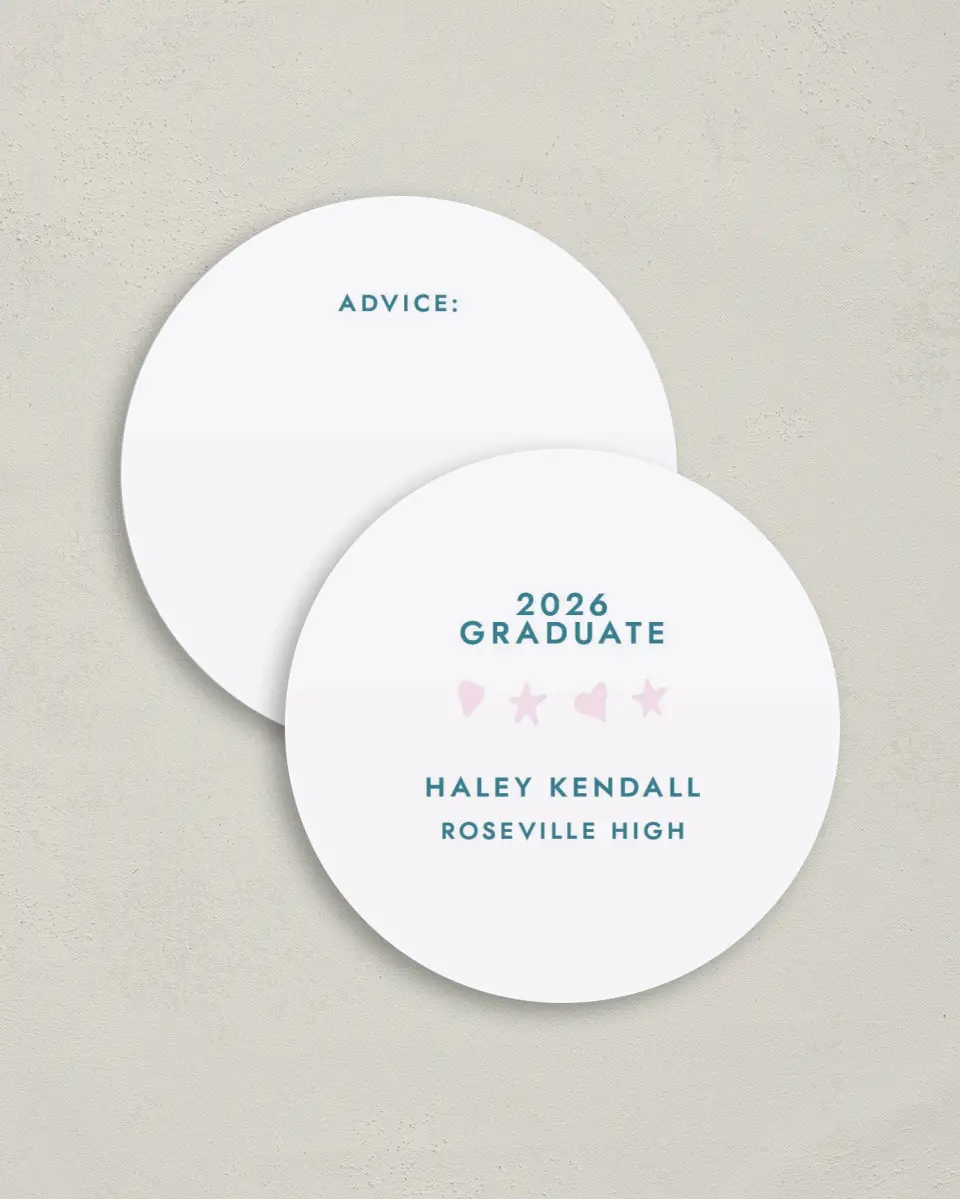 This is a 4" x 4" Advice Card called Fun Grad printed in full color on Luxe Satin (coated) paper