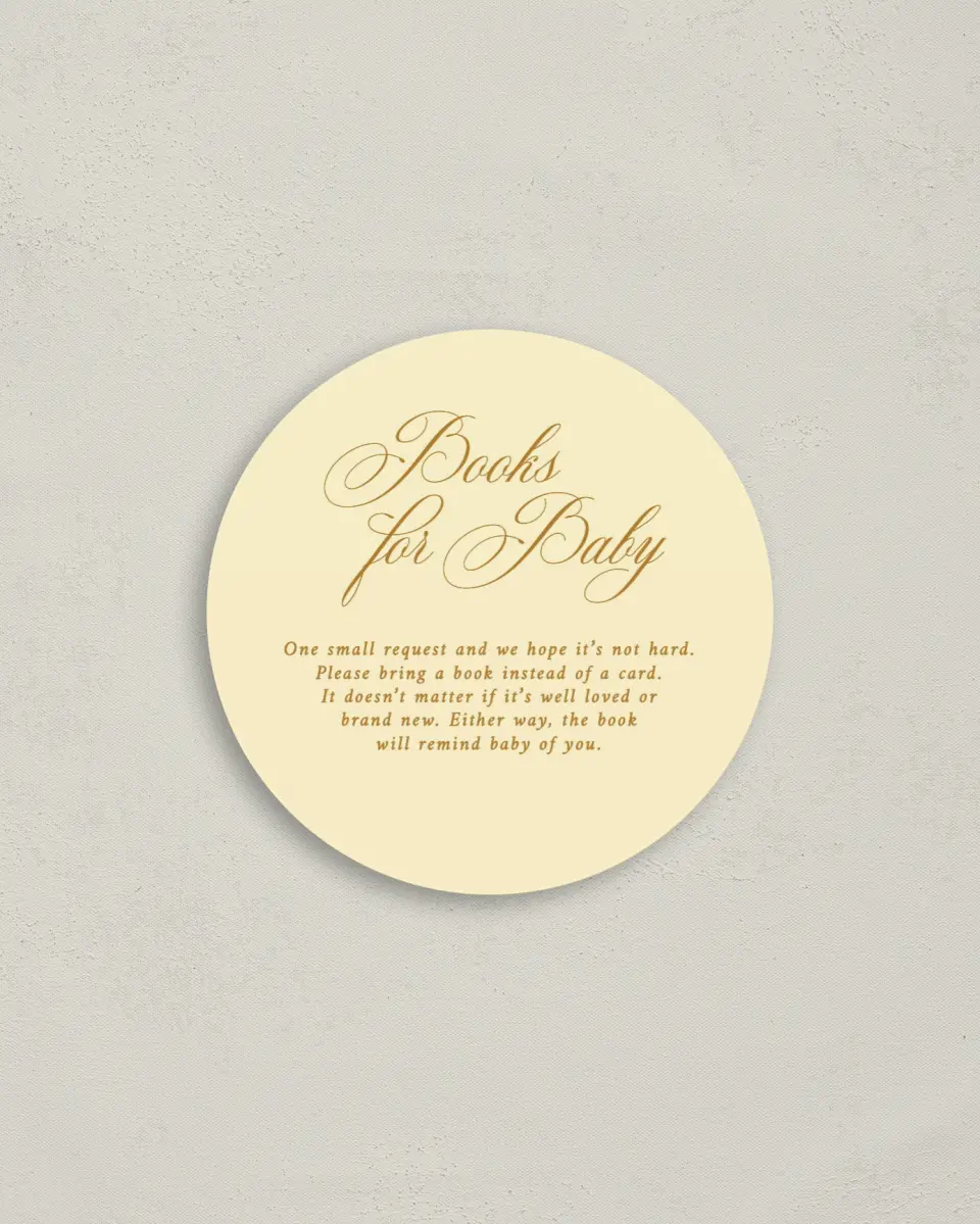 This is a 4" x 4" Details Card called Toast to Baby printed in full color on Luxe Satin (coated) paper