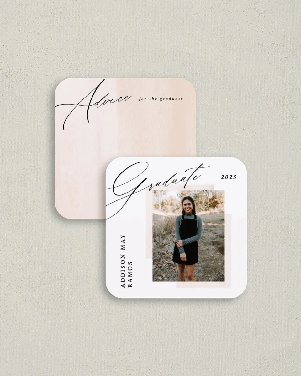 This is a 3¼" x 3¼" Advice Card called Cute Commencement printed in full color on Luxe Satin (coated) paper