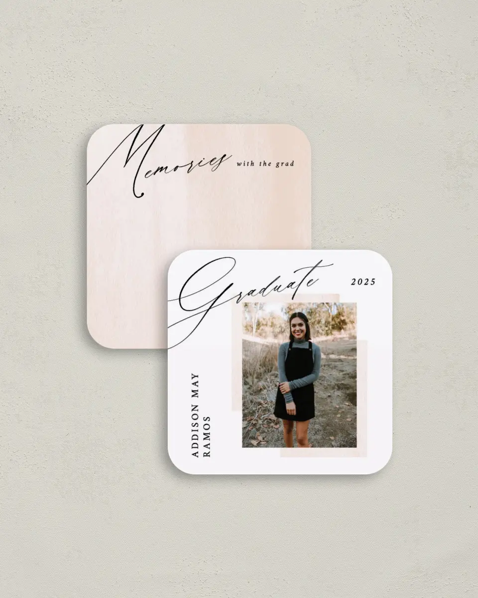 This is a 3¼" x 3¼" Share a Memory Card called Cute Commencement printed in full color on Luxe Satin (coated) paper