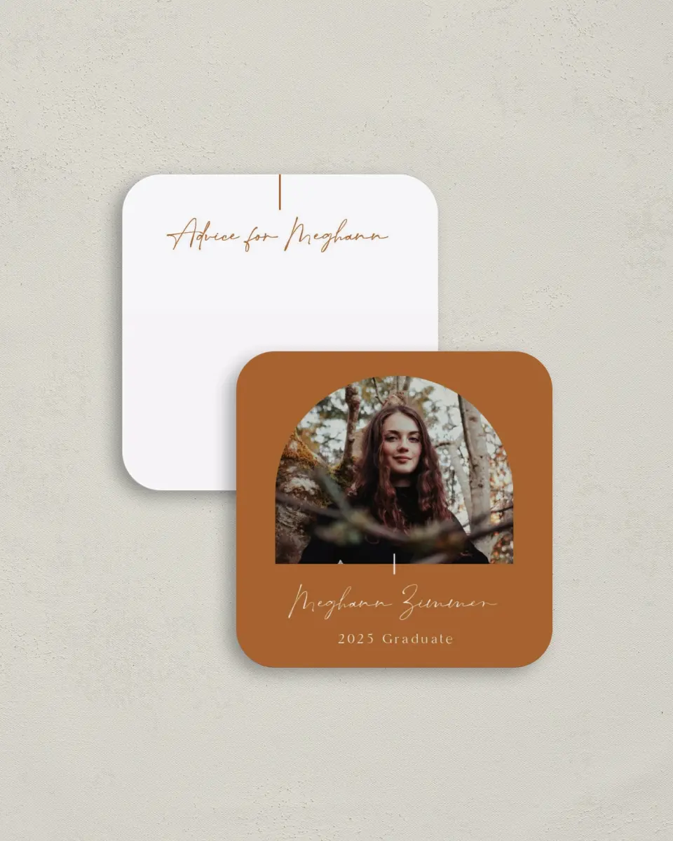 This is a 3¼" x 3¼" Advice Card called Simple Signature printed in full color on Luxe Satin (coated) paper