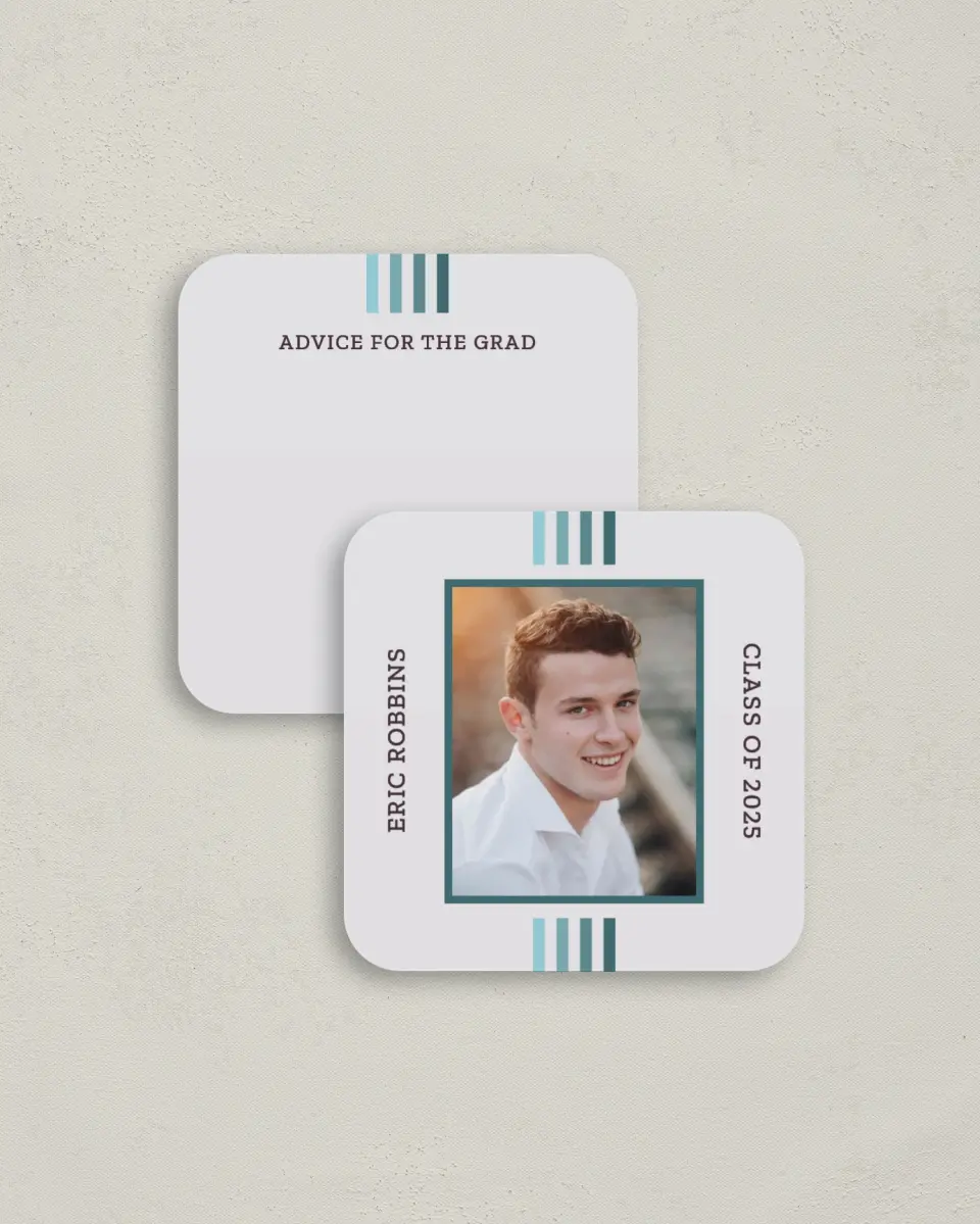 This is a 3¼" x 3¼" Advice Card called Successful Stripes printed in full color on Luxe Satin (coated) paper